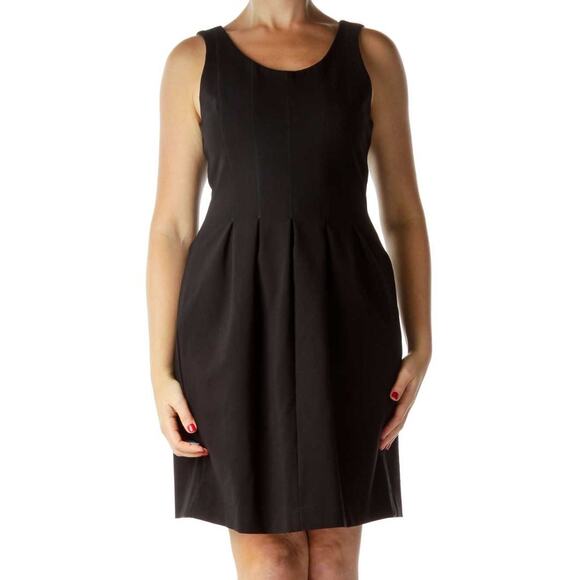 J.Crew Black Pleated Flare Sleeveless Ponte A-Line Dress Sz 12 - Picture 1 of 6